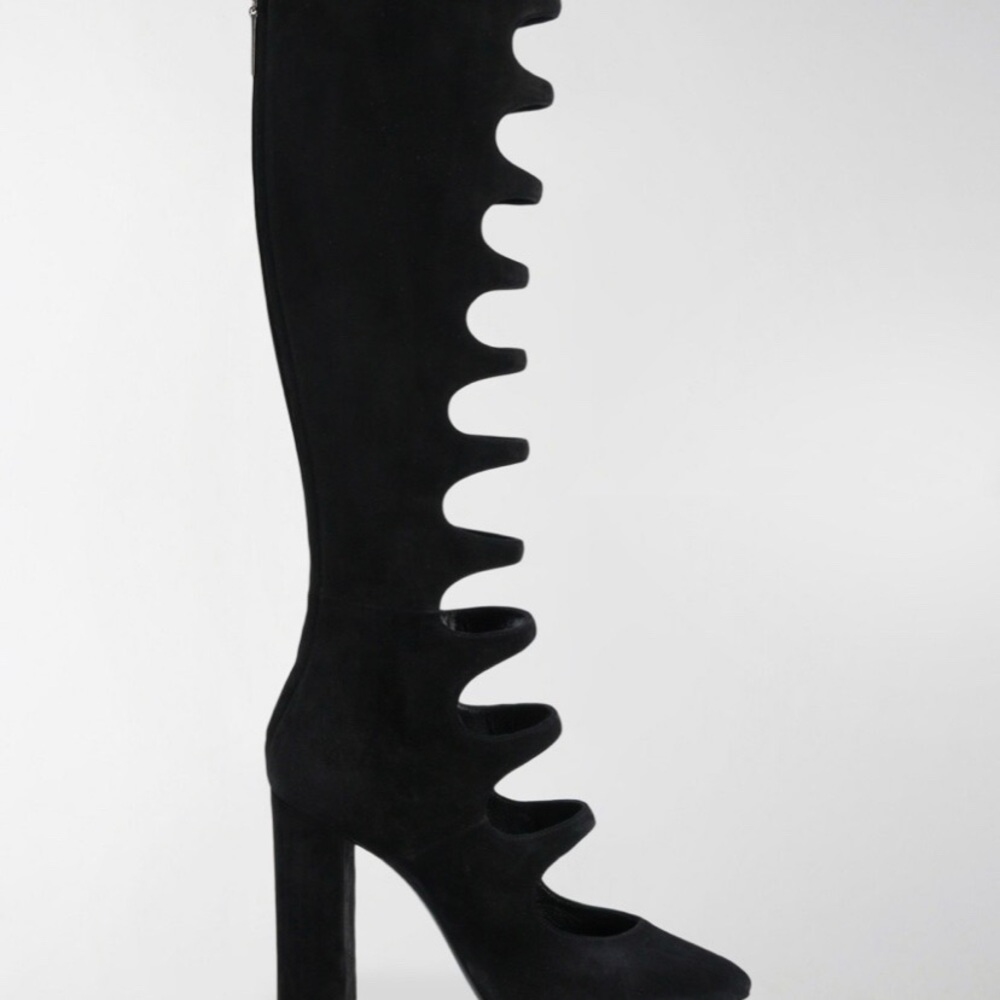 Saint Laurent Velvet Cut Out Knee Boots